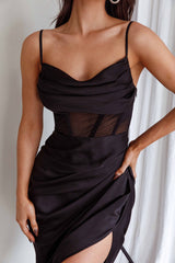 Lyra Sheer Bodice Midi Dress Black