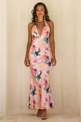 Base Form Luxe Satin Maxi Dress - Peach Multi