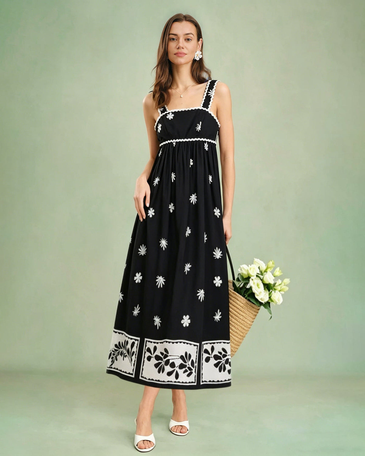 Black Floral Contrasting Slip Maxi Dress